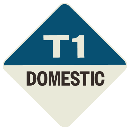 T1 Domestic sticker in blue and beige