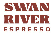 Swan River Espresso logo in dark red