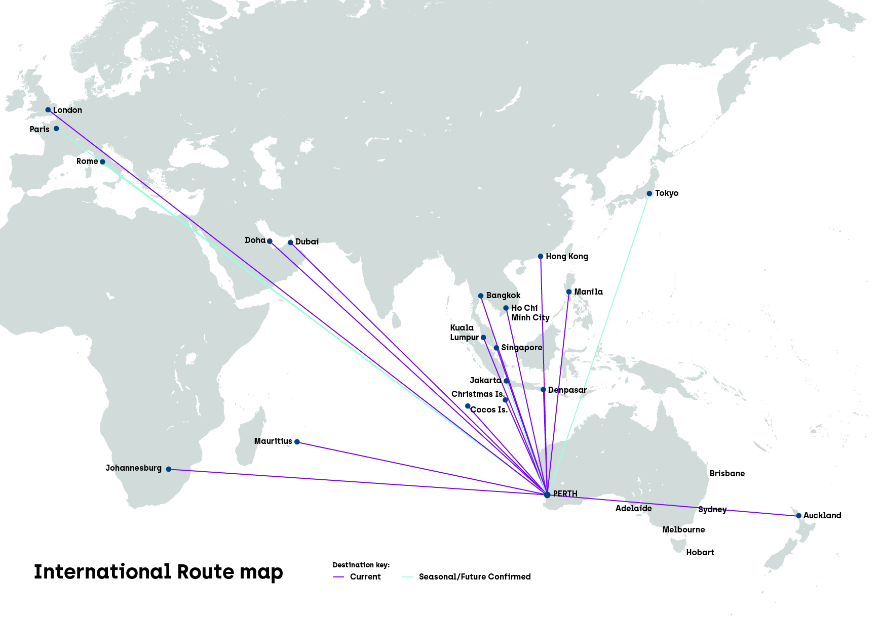 International routes available from Perth Airport