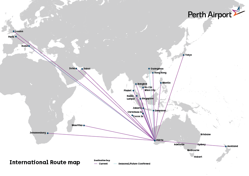 International routes available from Perth Airport