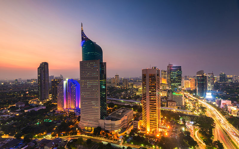 Jakarta city skyline at dusk