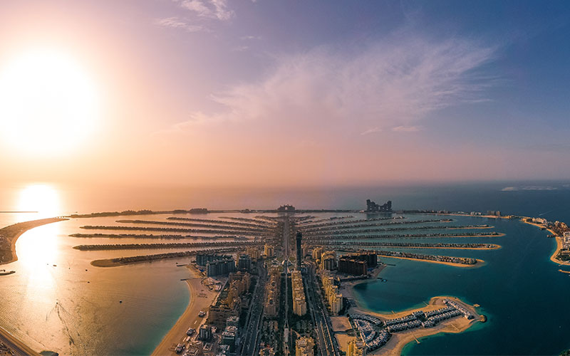 Palm Island view from the sky in Dubai