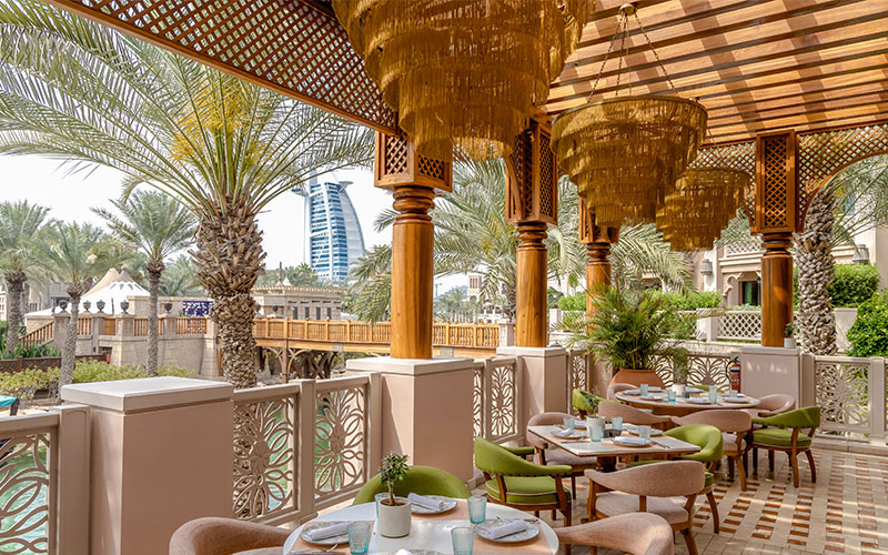 Outdoor seating area in a restaurant in Dubai 