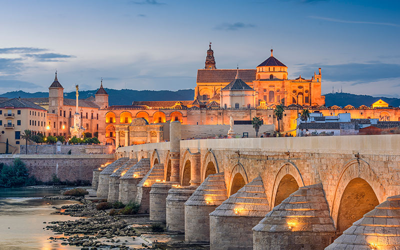 Cordoba’s Roman Bridge and Mosque-Cathedral in the southern Spanish region of Andalusia