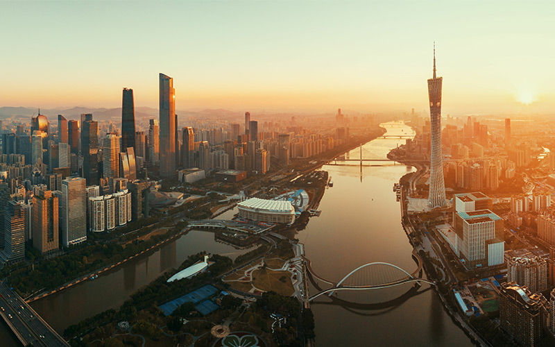 Guangzhou city skyline at sunset