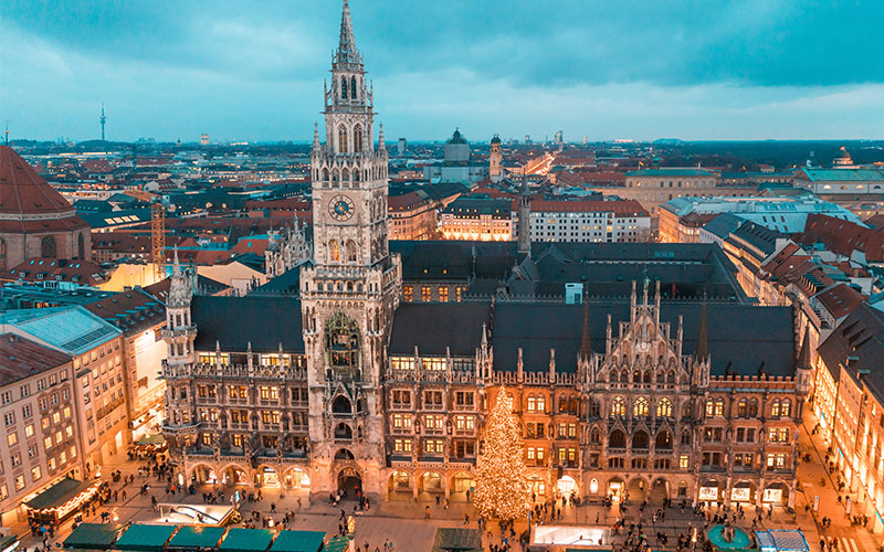 Christmas market stalls in Munich Germany