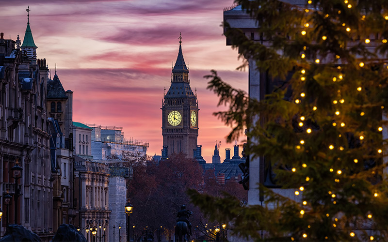 Big Ben against wintery skies during the festive season