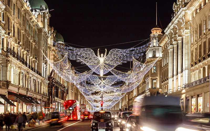 Christmas lights on the streets in Mayfair