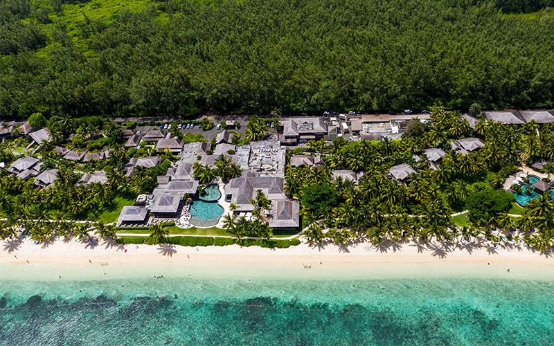 Birds eye view of resort infront of beach in Mauritius