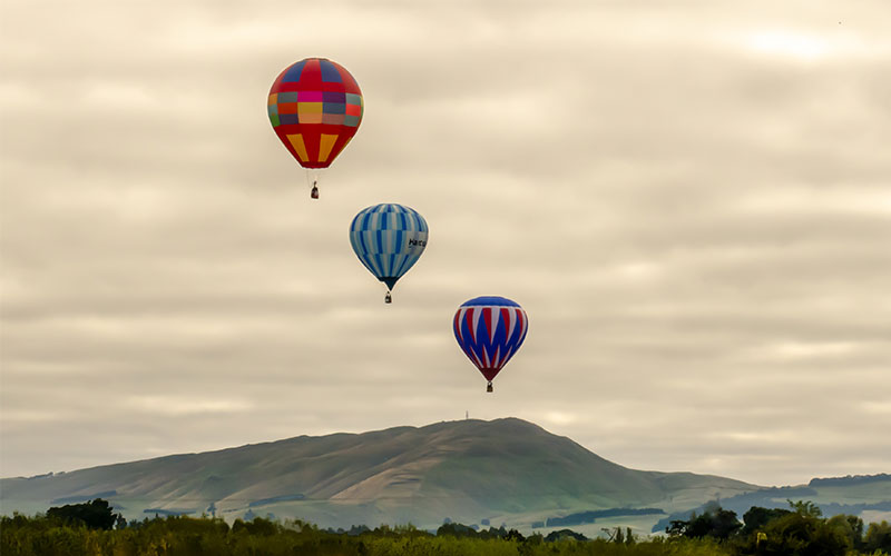 Hot air balloons over New Zealand‘s North Island