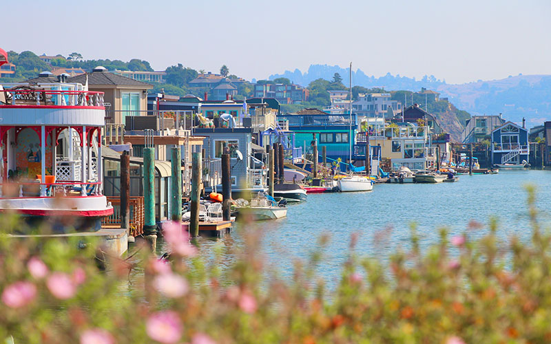 Sausalito’s multi-coloured floating homes near San Francisco.