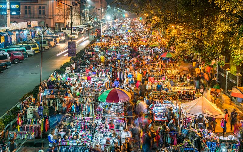 Bustling night market in Baguio, Luzon, Philippines