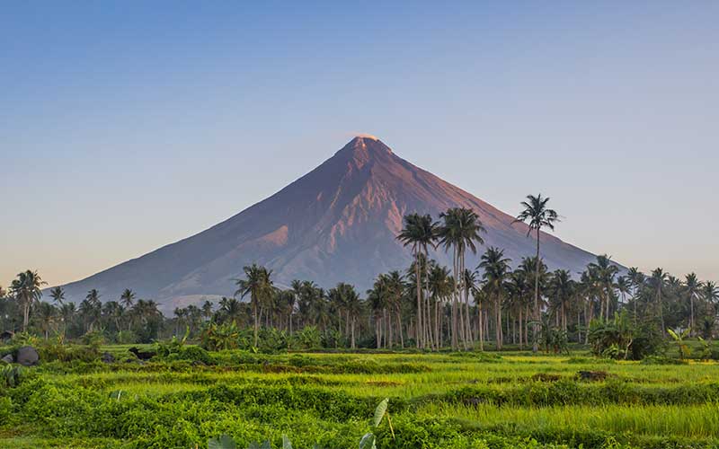 The cone-shaped Mayon Volcano, Luzon, Philippines