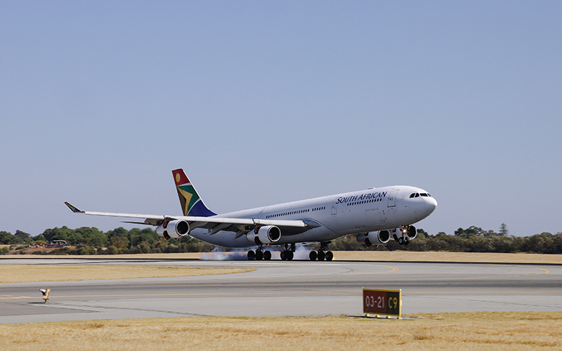 South African Airways aeroplane from below