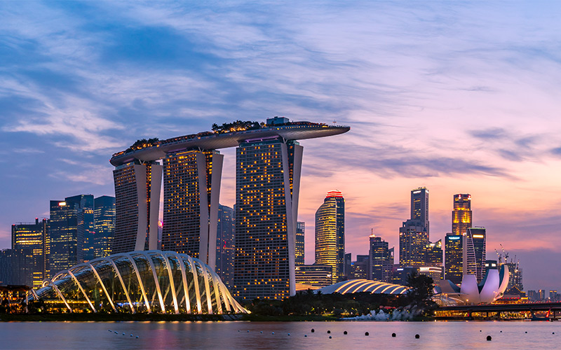 Singapore’s Marina Bay area at sunset