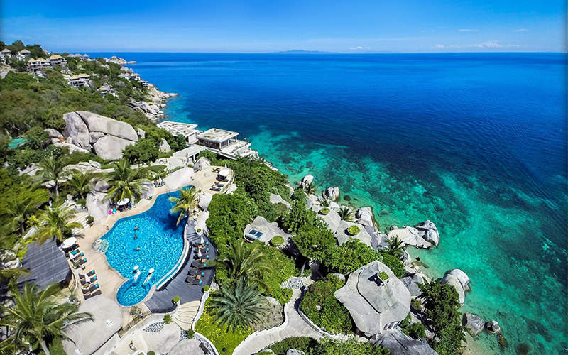 Aerial photograph of Jamahkiri Resort & Spa overlooking Shark Bay