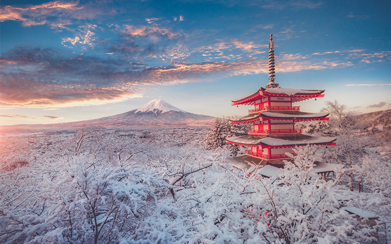 Snow-capped Mount Fuji in Winter