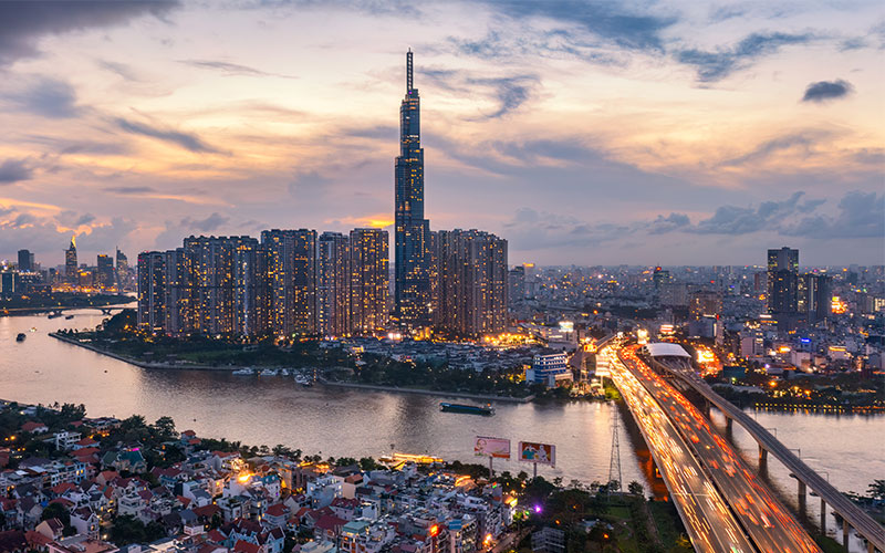 Ho Chi Minh City skyline at nightfall