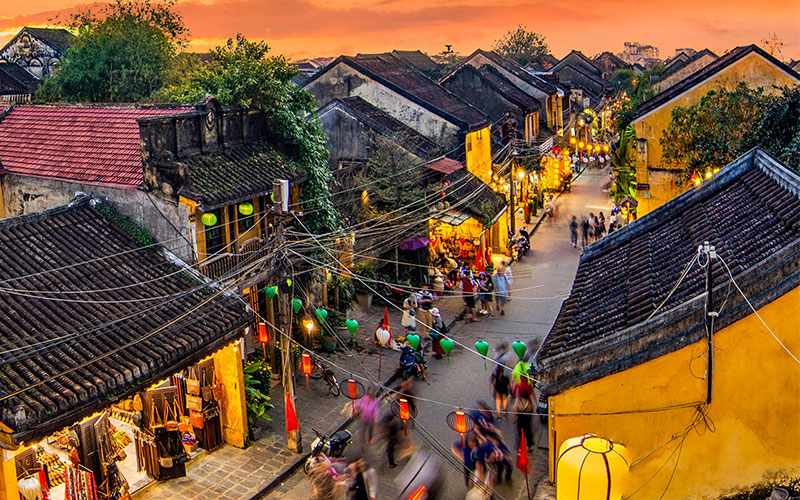 Bright Lanterns hanging over the streets of Hoi An