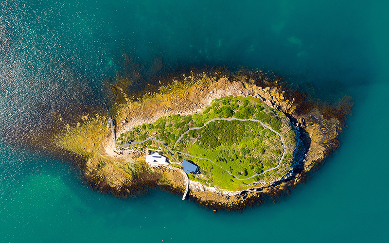 Aerial view of Picnic Island in Tasmania