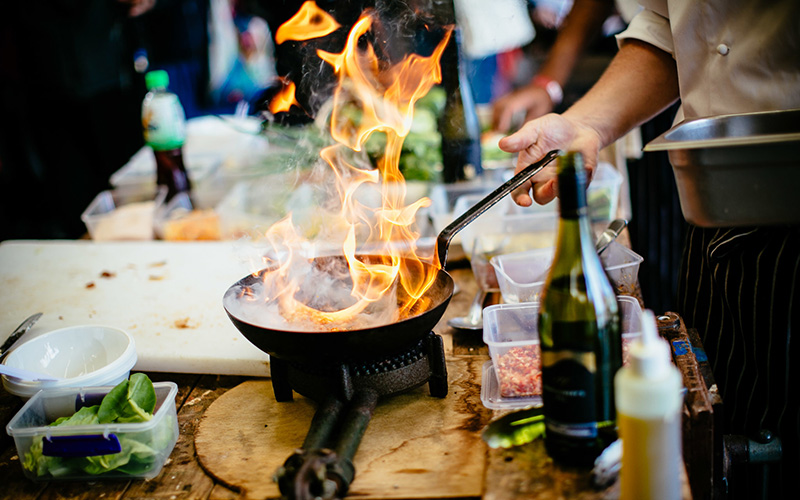 Cooking in a pan with high flames - Taste Great Southern - Amazing Albany